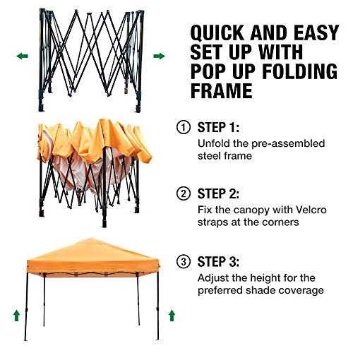 kdgarden 10' x 10' Easy Pop Up Canopy Portable Instant Canopy Shelter for Outdoor Party and Commercial Use, 300D Silver Coated UV Canopy Tent with Wheeled Carry Bag, Orange - Thumbnail 4
