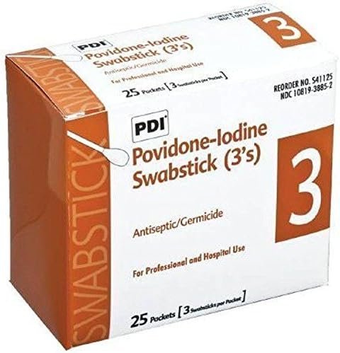PDI PVP Iodine Prep Swabsticks, Pvp Iodine Swabsticks 3S, (1 BOX, 25 EACH)
