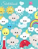 Sketchbook: A Cute Green Weather Kawaii Japanese Cloud Rainbow Theme Large 8.5