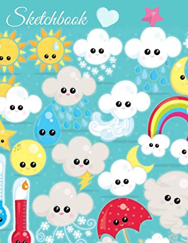 Sketchbook: A Cute Green Weather Kawaii Japanese Cloud Rainbow Theme Large 8.5