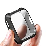  SIRUIBO Compatible Fitbit Versa Case, TPU Plated Screen Protector Rugged Cover [Scratch-Proof] All-Around Protective Bumper Shell Compatible Fitbit Versa Smartwatch, Black