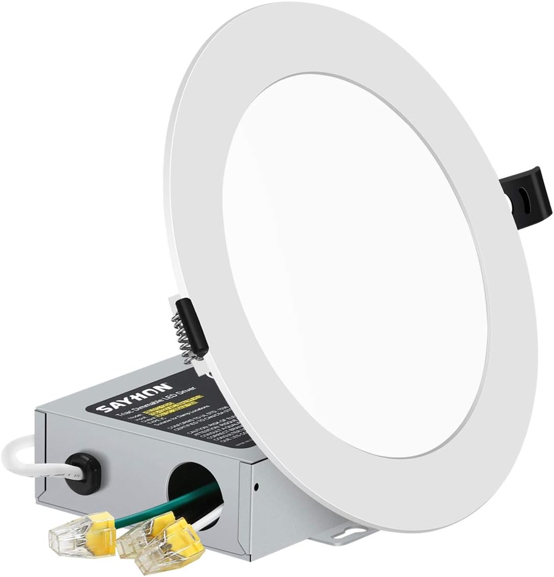 Sayhon 6 Pack 4 Inch Ultra Thin Led Recessed Lighting Ceiling Lights With Junction Box 5000k Daylight Dimmable Low Profile Canless Downlight Kit 60w Equivalent For Hallway Home Offices Industrial Scientific Housing Trim