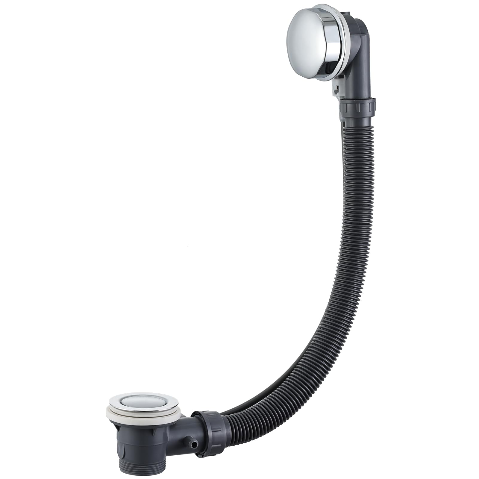 Bath Waste and Overflow Kit, Round Pop Up Bath Waste Chrome Bath Tub Drain Click Clack Bathtub Plug Waste