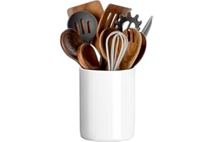 SIEBOLD White utensil holder for Countertop, Glossy White Ceramic Utensil Holder for Kitchen Counter Easy to Clean, Modern Sm