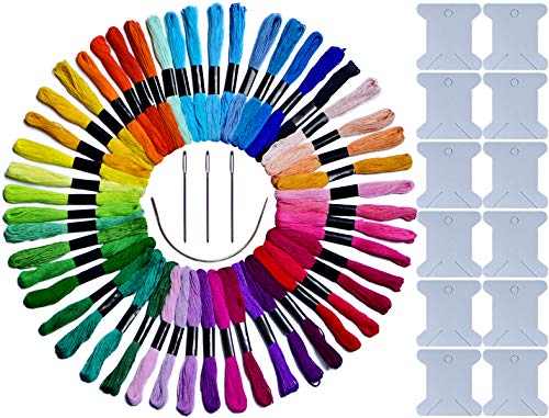 LE PAON 50 Skeins Embroidery Floss & Embroidery Thread of 100% Long-Staple Cotton Cross Stitch Threads Friendship Bracelet String Craft Floss with with Free 16pcs Embroidery Tools Kits