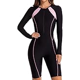Mselyseshe Women Rash Guard Long Sleeve Shirts Boyleg One Piece Swimsuit Surfing Bathing Suit UPF 50 Front Zip Surf Wetsuit