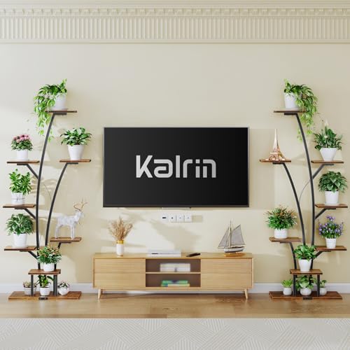 Kalrin 8-Tier Plant Stand Indoor with Grow Lights, 63" Tall Lighted Corner Plant Stands for Indoor Plants, Metal Plant Flower Display Shelves, Plant Shelf Plant Rack for Home, Living Room (Brown)