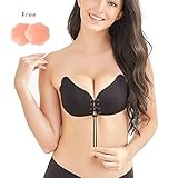 Holisouse Strapless Bra Push up Sticky Backless Self Adhesive Invisible Bras for Women with All Sizes Available,Black,E