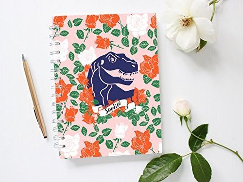 Personalized Dinosaur Notebook, Spiral Notebook A4 Lined, Pink Notebook Journal 8.5 x 11, Dinosaur for Girls