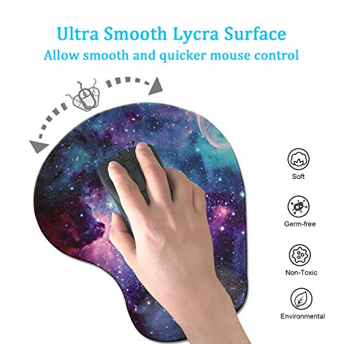 Dooke Ergonomic Mouse Pad with Wrist Support, Cute Mouse Pads with Non-Slip Rubber Base for Home Office Working Studying Easy Typing & Pain Relief Galaxy
