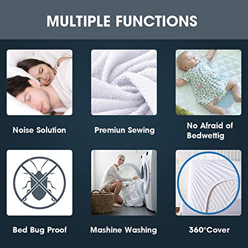 Queen Size Premium 100% Waterproof Mattress Protector-Vinyl Free, Deep Pocket Stretch to 16" Cotton Terry Waterproof Mattress Cover, Safe Fitted Mattress Protector - 10 Year Quality Assurance - Thumbnail 4