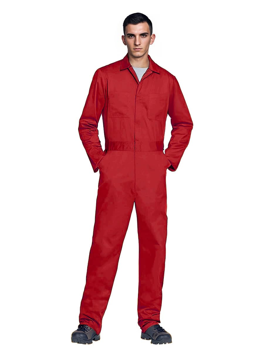 Photo 1 of MCJC Men’s Coverall Slim Fit Utility Work Wear Adult Red Jumpsuit Coveralls Halloween Costume