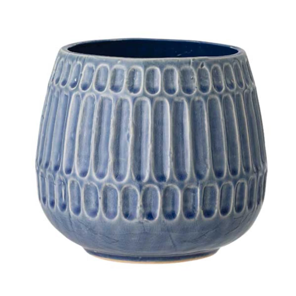 Nordring Ceramic Flower Pot Riff - colorful Planter, Pot for plants, sukkulents Size L (16,5 cm ø) Dia 6,5'', Stoneware, blue