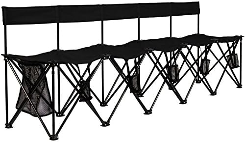 Sportify Deluxe 5 Seater Ergo-Back Foldable Bench with 5 Drink Holders &amp; Gear Pocket (Black)
