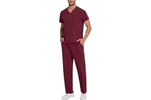 Scrubs for Men Set Stretch V-Neck Scrub Top & Jogger Pant with 8 Pockets Anti-Wrinkle Clinical Modern Suit with 8 Pockets