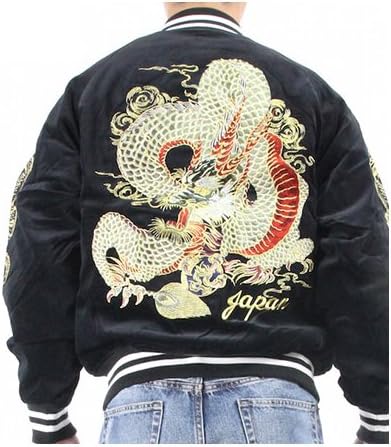 Amazon Co Jp Hoshihime 星姫 スカジャン 新龍 H3345 別珍 和柄 総刺繍 中綿入り 日本製 Free 黒 服 ファッション小物