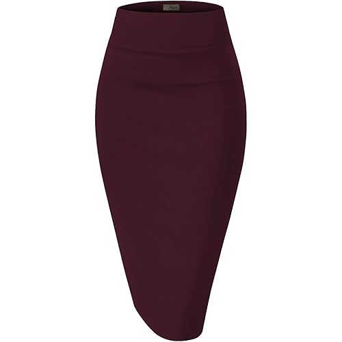H&C Womens Premium Nylon Ponte Stretch Office Pencil Skirt Made Below Knee Made in The USA