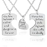 3pcs Family Pendant Necklace Set - Father and Mother I Love U Gift for Daughter Dad Mom New Year (3pcs necklace)