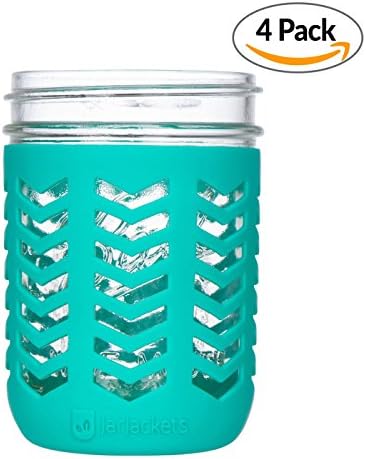 JarJackets Silicone Mason Jar Protector Sleeve - Fits Ball, Kerr 16oz (1 pint) Wide-Mouth Jars | Package of 4 (Lagoon)