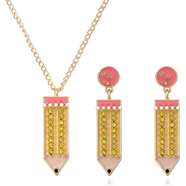 Funny Crystal Pencil Dangle Earrings - Cute Teacher/Student Jewelry, Hypoallergenic - View #2
