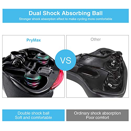 PRYMAX Bike Seat, Most Comfortable Wide Bike Saddle, Memory Foam Padded with Dual Shock Absorbing Ball Suspension Bicycle Seat, Women and Men Bicycle Saddle, Waterproof Taillight, Fit Most Bikes - Thumbnail 4