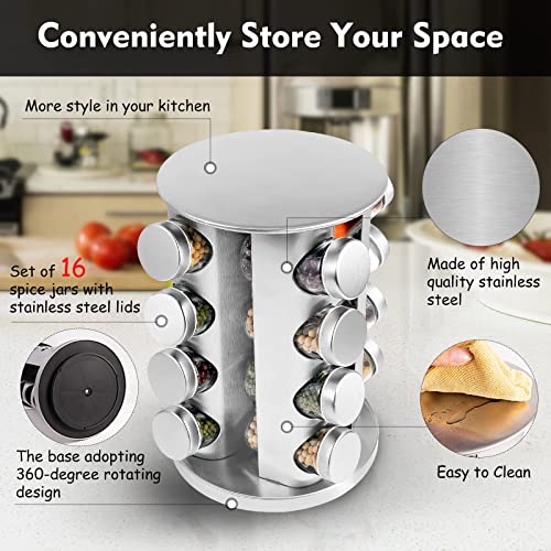 WAYDA Rotating Spice Rack with 16 Jars, Revolving Spice Rack Organizer