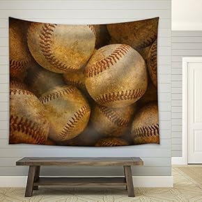 Aged Vintage Baseball Background - Fabric Wall Tapestry Home Decor - 51x60 inches