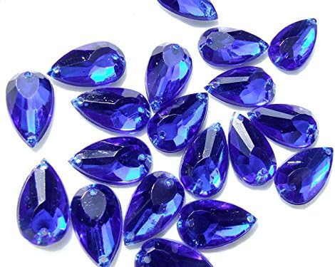 80 Blue Acrylic Gemstone Teardrops 9x17 mm Flat back Sew on