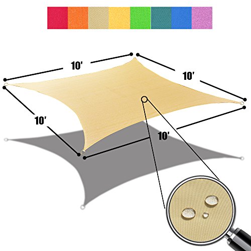 Alion Home 10′ x 10′ Waterproof Woven Sun Shade Sail in Vibrant Colors (Desert Sand)