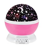 Night Light Projector 360 Degree Romantic Room Rotating Star Projector Starry Moon Sky Night Projector Kid Bedroom Lamp for Christmas(Pink)