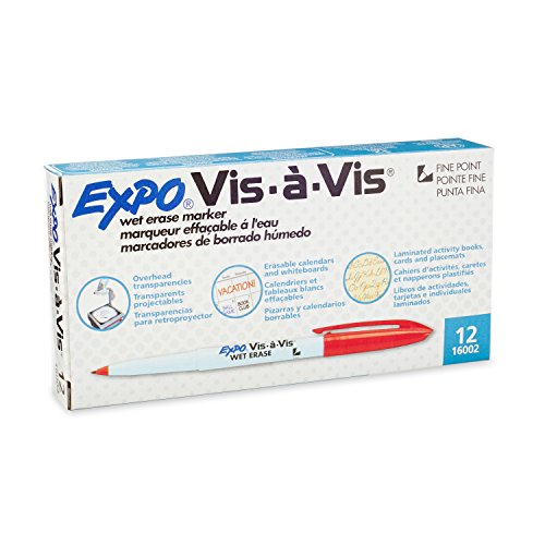 EXPO Vis-A-Vis Wet-Erase Overhead Transparency Markers, Fine Point, 12-Count