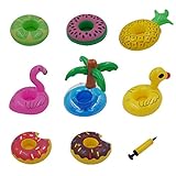 Vaburs 8 Pcs Inflatable Drink Holder Float Water Toy with Mini Air Pump for Pool Party Water Fun,Flamingo,Pineapple,Palm Tree,Watermelon,Lemon,Duck and 2 Donut