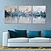 ARTLAND Modern 100% Hand Painted Framed Abstract Oil Painting Blue Villages 3-Piece Gallery-Wrapped Wall Art on Canvas Ready to Hang for Living Room for Wall Decor Home Decoration 24x48inches