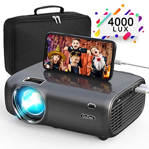 GuDee Mini Projector, Portable Video Projectors with 4000 Lux, 200″ Display Home Theater Movie Projector, LED Projector Full HD 1080P Supported, Compatible with Laptop, Phone, Fire TV Stick, HDMI