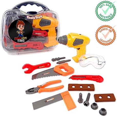 Koru Kreative KORU Kids Tool Set Play Toy with Electronic Cordless Drill Perfect for Toddler Boys and Girls For Building
