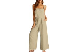 CBCBTWO Two Piece Linen Sets for Women Solid Crop Tank Tops&Wide Leg Pants Outfits Summer Casual Elegant 2 Piece Sets for Beach Work