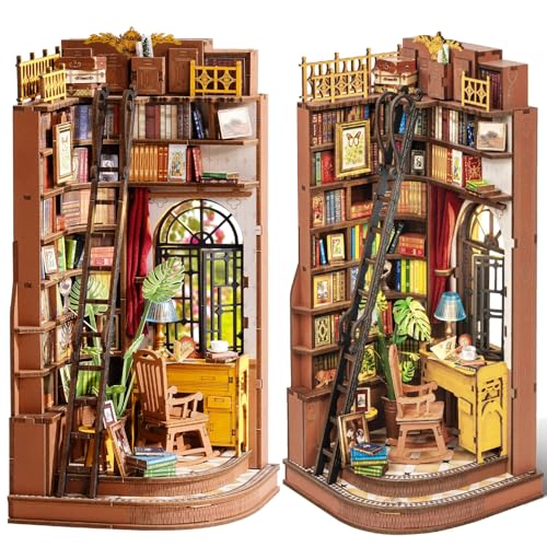 Rolife Book Nook Miniature Kit for Building DIY Booknook Silent Corner Study 3D Wooden Puzzle with Lights Decoration Bookcase Home Model Making for Adults Diorama Modeling