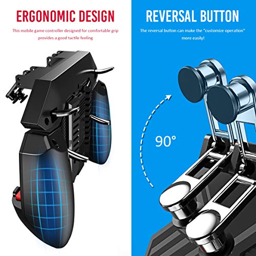 MEO Mobile Game Controller with Cooling Fan [ 6 Finger ] - Mobile Game Aim and Shoot Trigger L1R1 Grip Gamepad Compatible with iPhone/Android [ Black-4000mAh Built-in Battery ] - Thumbnail 4