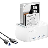 MAIWO Dual Bay Hard Drive Docking Station with Offline Clone for 2.5 3.5 Inch SATA HDD SSD, 3X USB 3.0 Hub Extension, 48TB Capacity, External Hard Drive Duplicator Cloner, White