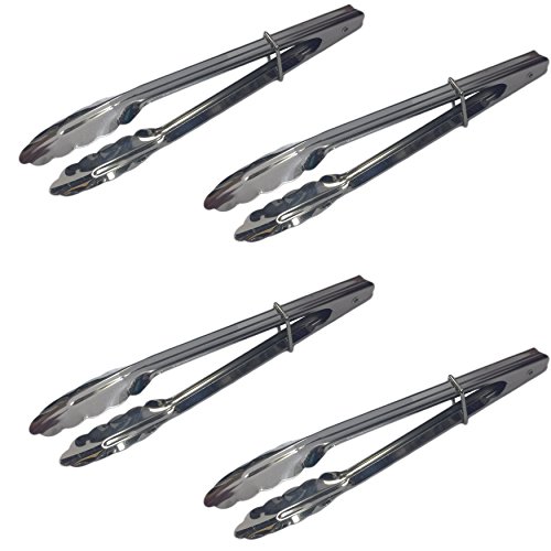 Set Of 4 Stainless Steel Kitchen Tongs With Locking Rings (12 Inch)