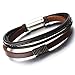 COOLSTEELANDBEYOND Hand-made Black and Brown Leather Bangle Bracelet for Men for Women with Steel Magnetic Clasp