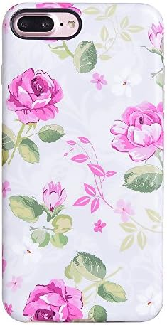 iPhone 8 plus case, iPhone 7 plus Case,KIMICO Floral Series design[Shockproof][Supports Wireless Charging][Slim Fit] Matte finish Printing Soft Flexible TPU Gel Protective Cover (Artsy Rose 7+)