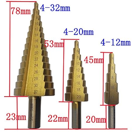Generic 4-32 4-20 4-12 Gold Color Triangular Handle Stepped Drill Pagoda Drill Steps High Speed Steel Drill 3pcs Set