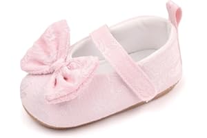 XYLUIGI Infant Baby Girls Cute Embroidered Bow Decor Princess Anti-Slip Newborn Soft Rubber Soled First Walking Crib Dress Sh