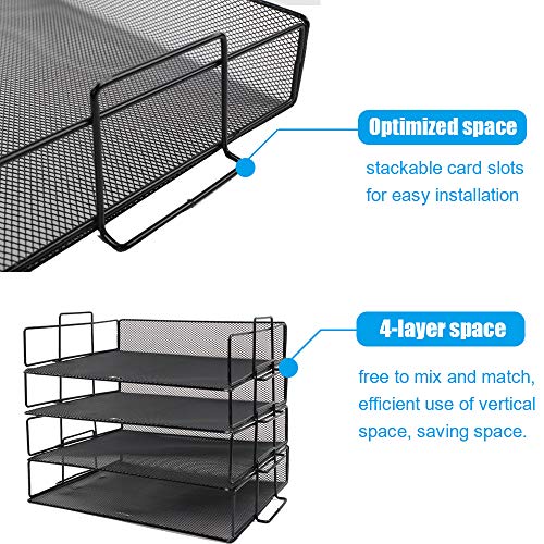 JPSOR Stackable Letter Trays, 4 Pack Stackable Paper Trays, Black Mesh Desk Organizers with 2 Sticky Note Pads