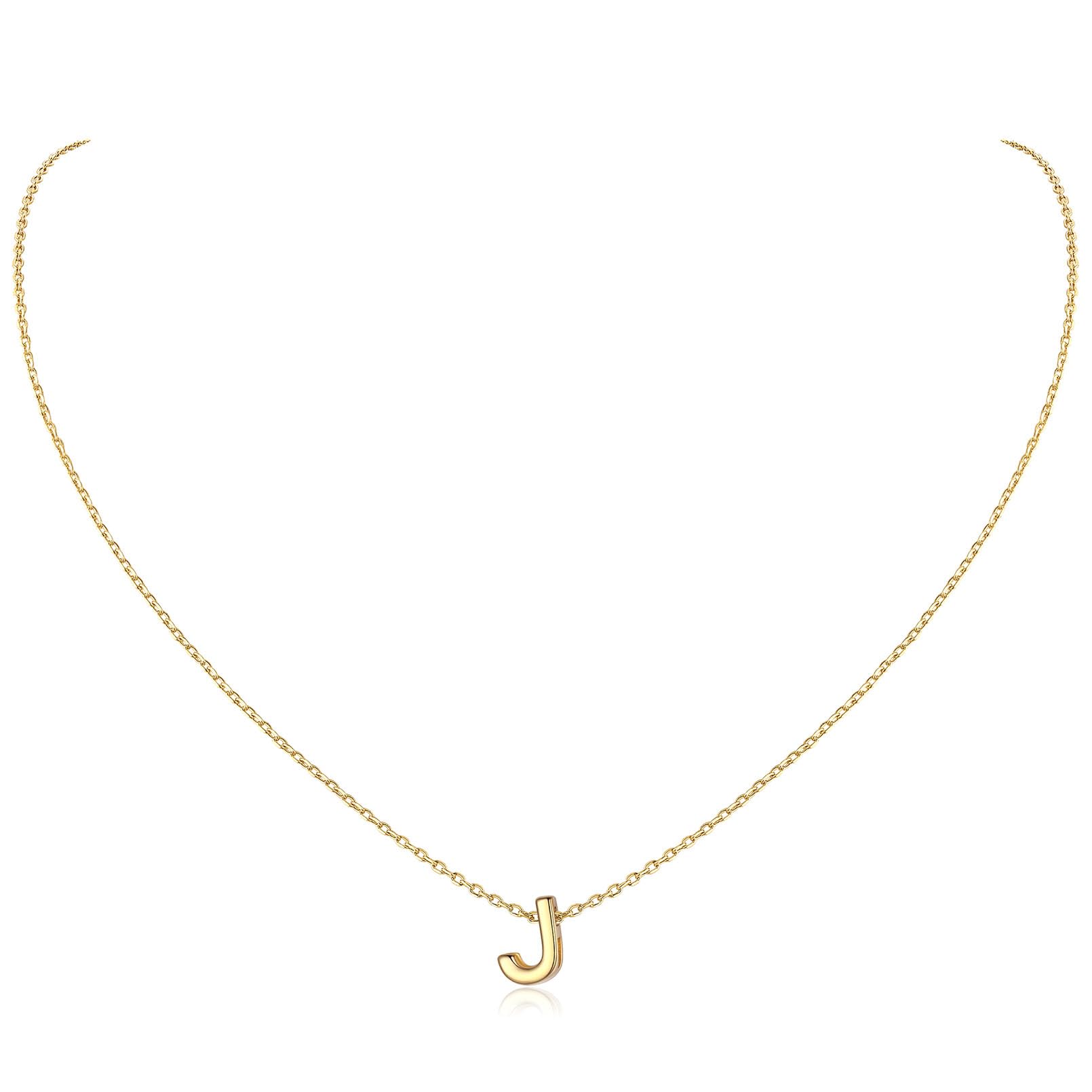 ChicSilver Gold Necklaces for Women 925 Sterling Silver Name Necklace Delicate Minimal Tiny Letter J Pendant Jewellery for Sisters
