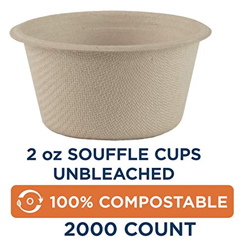 100% Compostable Portion Cups by World Centric, Made from Unbleached Plant Fiber, Souffle/Portion Cups, 2 oz (Pack of 2000)