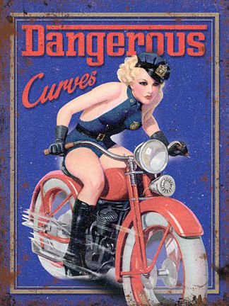 Dangerous Curves Pin Up Cartel de Chapa Placa Metal