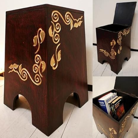 Amazon アジアン家具 バリ家具 リーフ柄 収納スツール スツール 収納 ボックススツール 木製 イス 花台 スツール オンライン通販