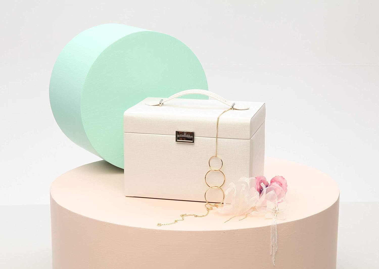 Vlando Faux Leather Jewelry Box Organizer, 6 Colors Available, Vintage Gift Case (White): Home & Kitchen